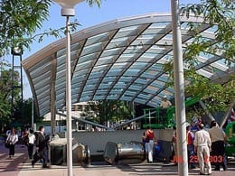 Conical bending in public transit canopy by Advanced Bending Technologies.