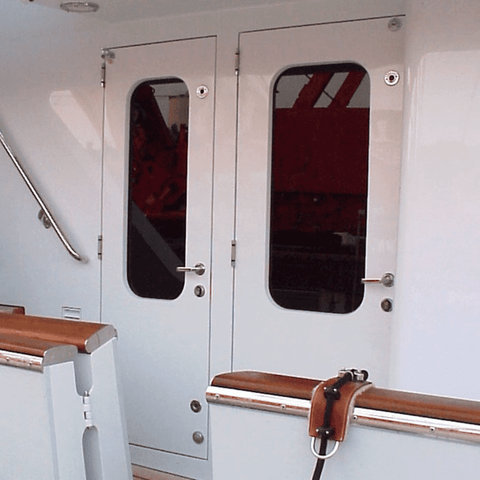 Pacific Coast Marine 1120 doors installed on a boat.